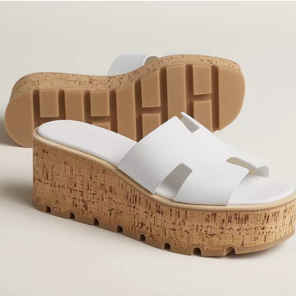 NEW HERMÈS White Calfskin Leather Eze 30 Platform Sandals - Picture 1 of 12
